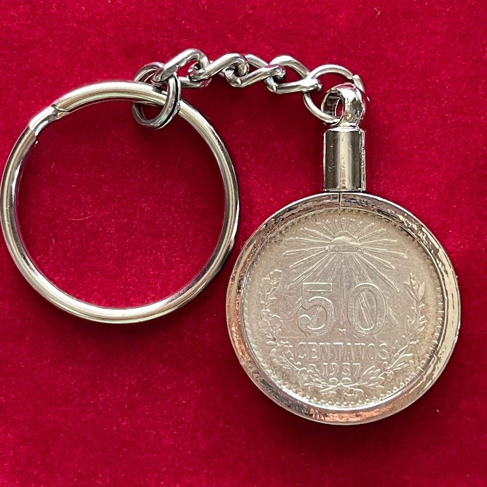 Gorgeous unique Mexico silver coin keychain